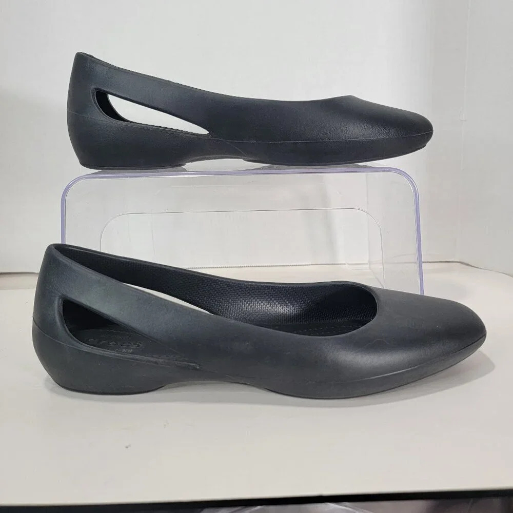 Crocs Sloane Ballet‎ Flat Black Square Toe Comfort Water Shoes Womens 7 Slip On